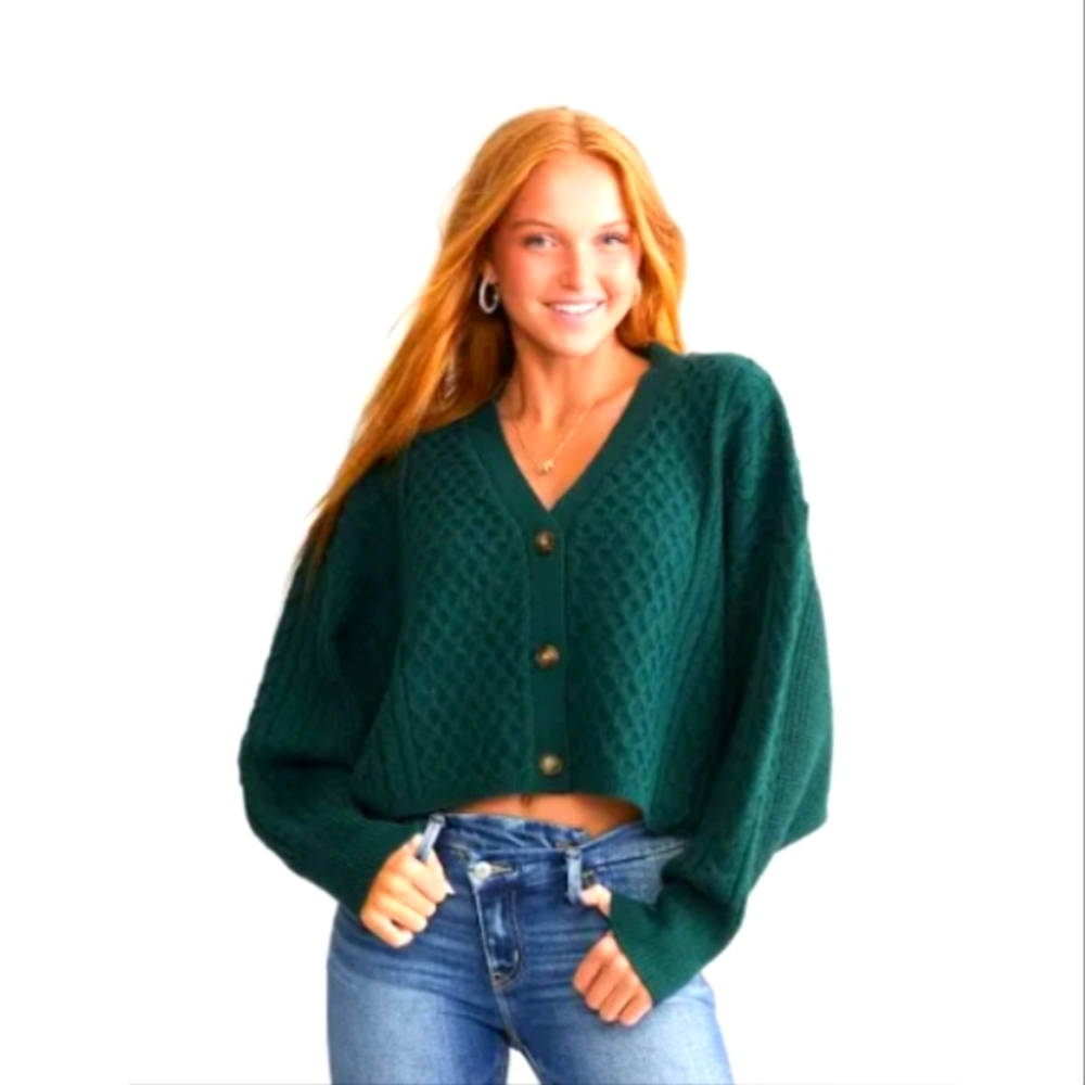Willow & Root Fall VNeck Button Knitwear casual Dolman Sleeve cardigan, Sz L